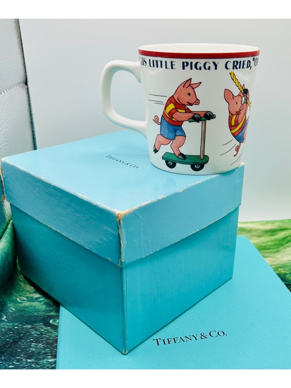 Tiffany & Co. Five Little Pigs Child Mug Porcelian 1993 Vintage In Blue Box